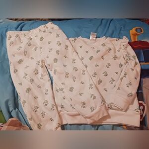 Kids Pajamas in White with Green Leaf Print